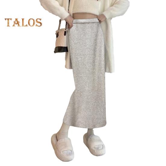 Women Maxi Skirt Elastic High Waist Hip Wrapped Long Skirt Solid Color Casual Knitting Skirt Daily Wear