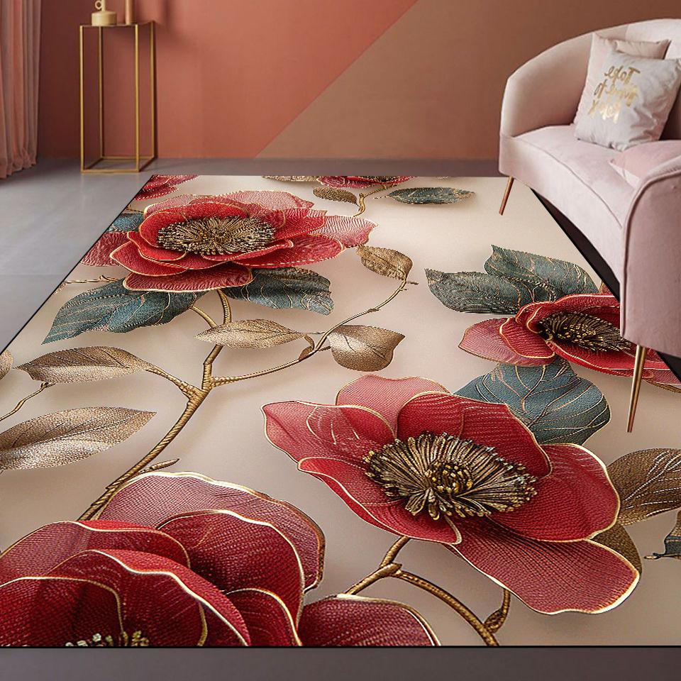 

Килими для вітальні в стилі легкої розкоші 3D Квіткова декорація Великі килими Сучасний дім Біля дивана Підлоговий килимок для спальні Приліжкові м які килимки для ніг 140*200cm