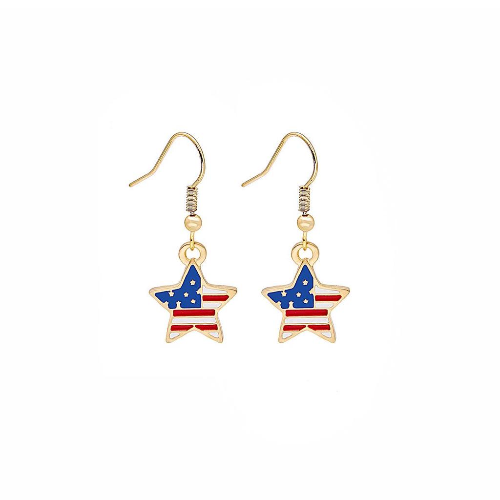 Trendy Geometric American Flag Drip Oil Earrings for Women - Independence Day Ear Cuffs
