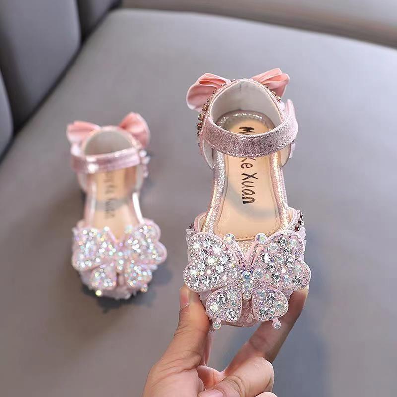Spring-summer-autumn Bowknot Korean Rhinestone Soft-soled Girls' Sandals, Princess Shoes, Children's Shoes, Spring-style Girls' Leather Shoes