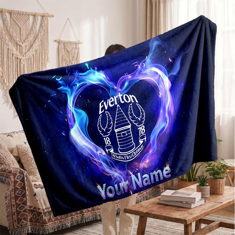 Everton FC Personalisierte Fleecedecke Mit Fußballlogo, Individueller Name Text Weich Warm Home Überwurfdecke