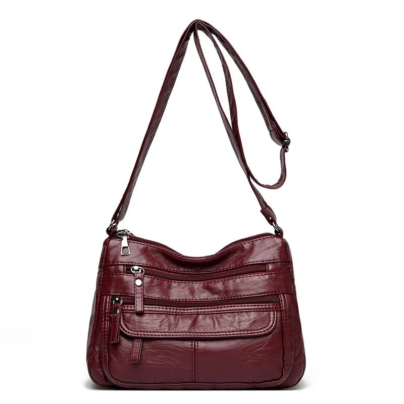 Mjukt Läder Damaxelväska Medelålders Mammaväska Fickrik Crossbody-väska