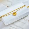 Gold Stainless Steel Double Snake Chain Heart Anklet Women Non-tarnish Puffed Charm