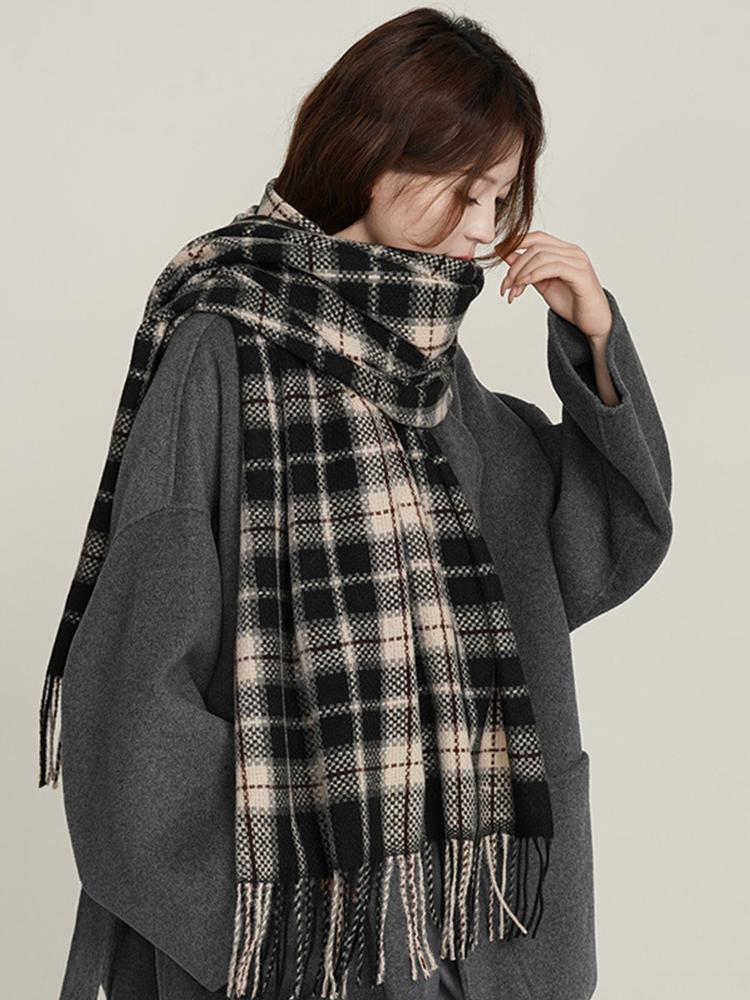 Retro Knitted Scarf Winter Women Men Casual Preppy Plaid Print Tassel Warm Scarve Pashmina Mujer Male Foulard Wrap Shawl Unisex