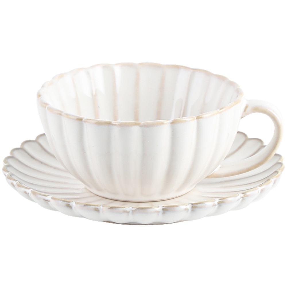 

Retro Tea Mug Plate Set Exquisite Latte Flower Tea Water Cup Restaurant белый