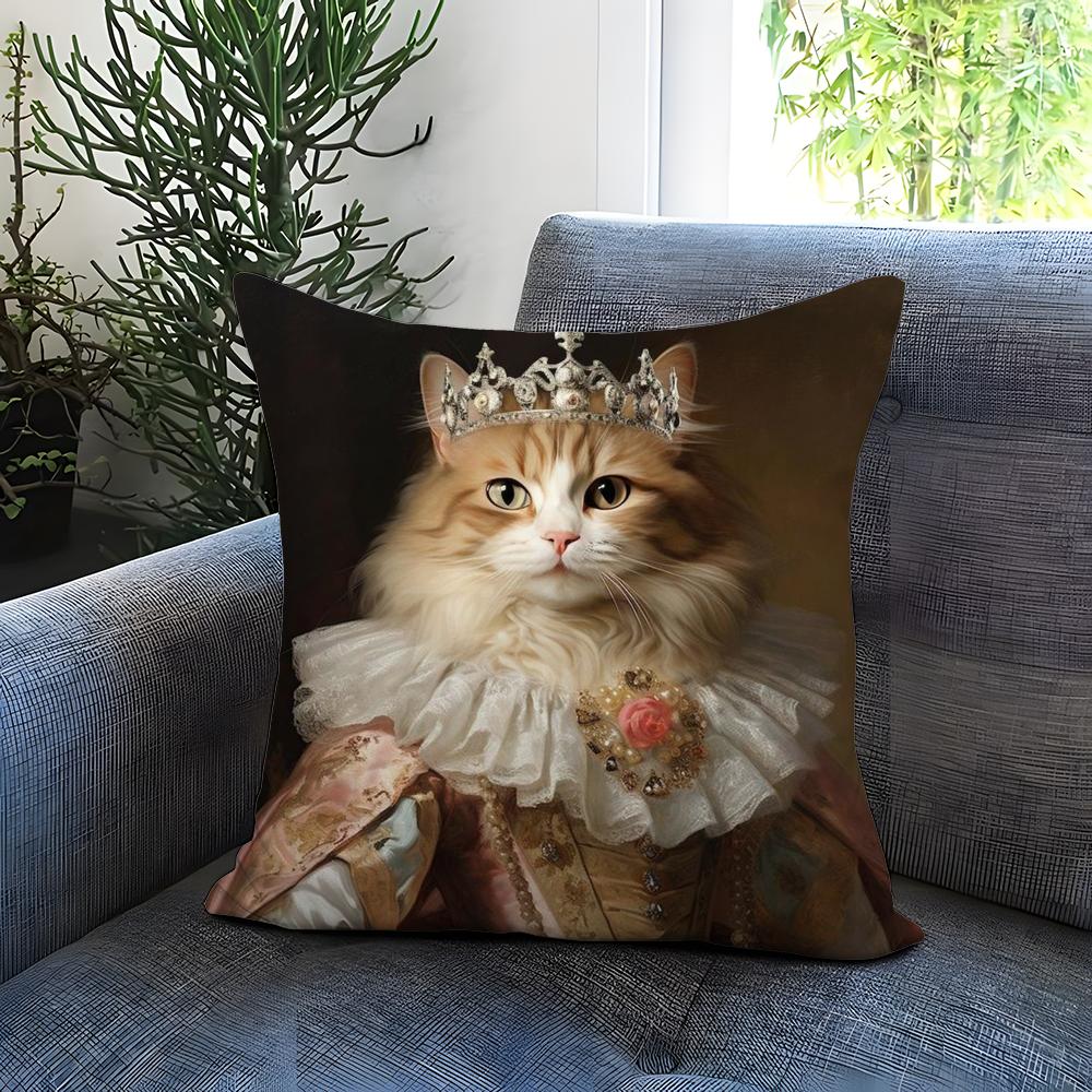 Renaissance Royal Cat Funny Cushion Cover Comfortable Reversible Pillow Cover Ideal for Car Sofa Bedroom & Beyond