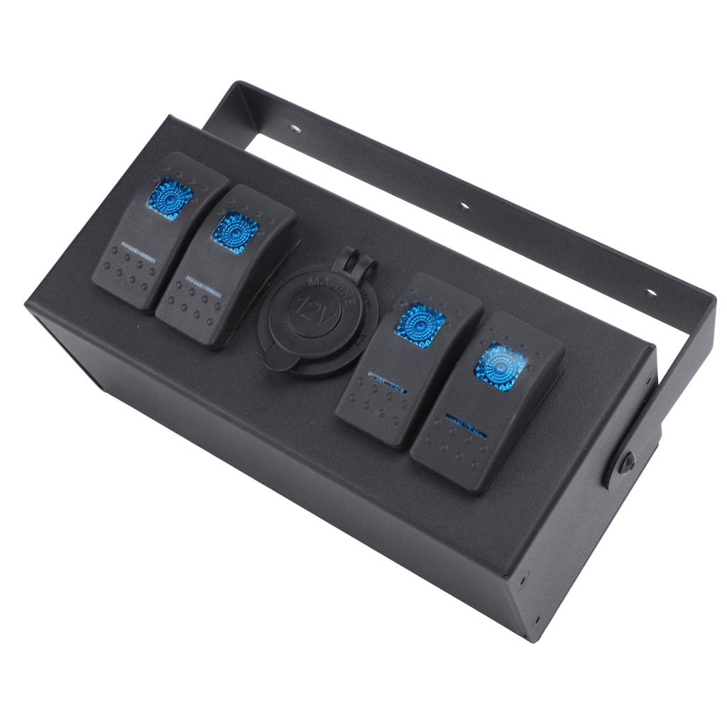 4 Gang Rocker Switch Box DC 12‑24V ON Off Toggle Panel Box with Cigarette Lighter Port Back Light for Boats Yachts RV