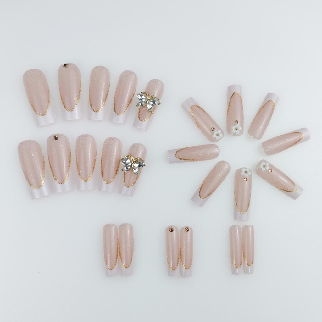 Long Wear Armor Removable Nail Piece Burst Metal Butterfly Decoration Fake Nail Press On Nails