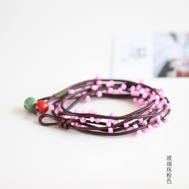 

Винтажный маленький свежий богемный браслет керамическая бусина женский браслет лесной цветочный поясная цепочка аксессуары розовый