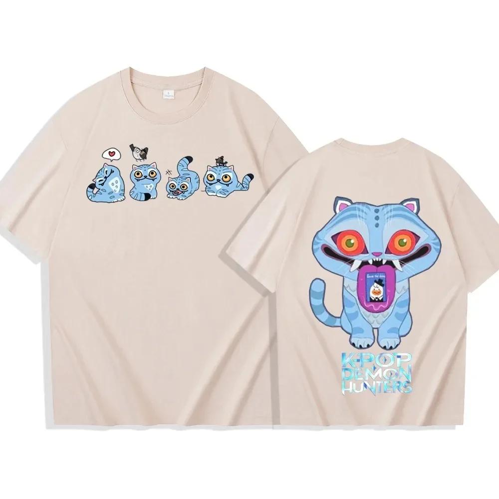New Summer Vintage KPop Demon Hunters Tiger T-shirts for Men Harajuku Cute Round-neck Heavy T-shirts Oversize Unseix Tee Top