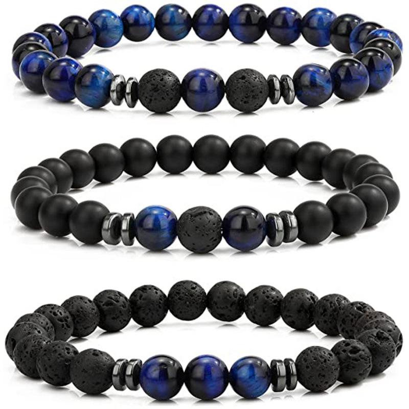 Volcanic Stone & Tiger Eye Lapis Agate Bracelet Set - Fashionable and Simple Style
