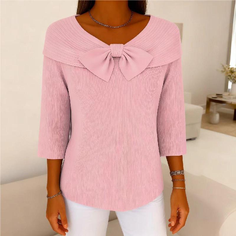 2025 Autumn/Winter Solid Color Bow Knit Sweater - Versatile Casual Women's Fashion