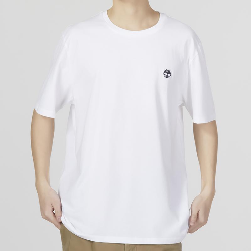 Timberland Solid Color Micro Logo Sports Casual Crew Neck Short Sleeve T-Shirt Men Tops White A6DKU-100