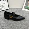 French thick heel single shoes women's 2025 autumn new metal buckle pointed head shallow mouth foreign style word with Mary Jane women's shoes