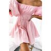 Women's Sexy One-line Neck Off-the-shoulder Bubble Sleeve Elastic Waist Fresh Sweet Swing Dress