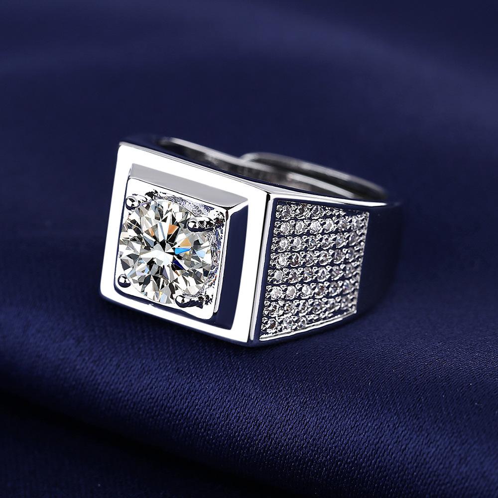 Electroplated Ring Men's Wide Version European and American Fashion Simulation Diamond Ring with an Open and Domineering Ring