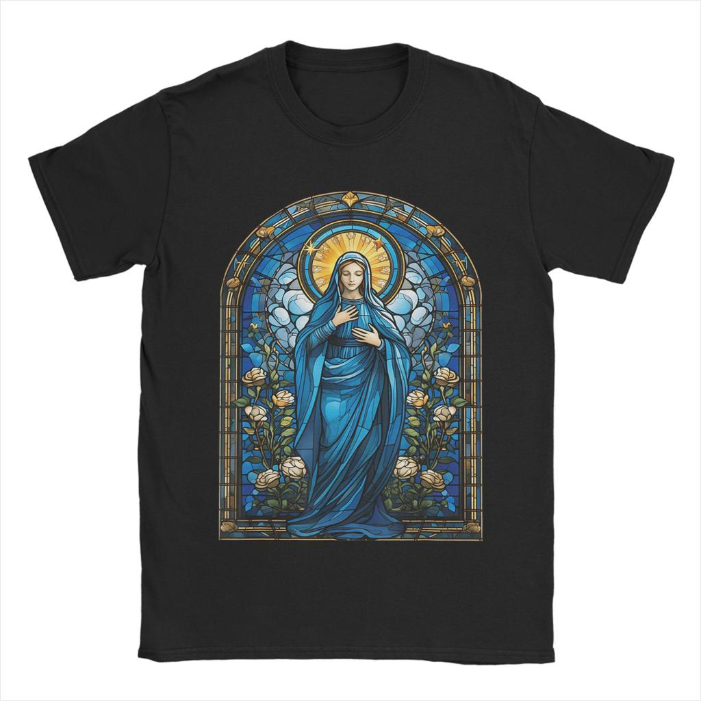 Vintage T Shirt Summer Tattoo Style Virgin Mary Hippie T Shirts  100 Cotton Tshirt for Men Y2K Retro Print Short Sleeve Clothes