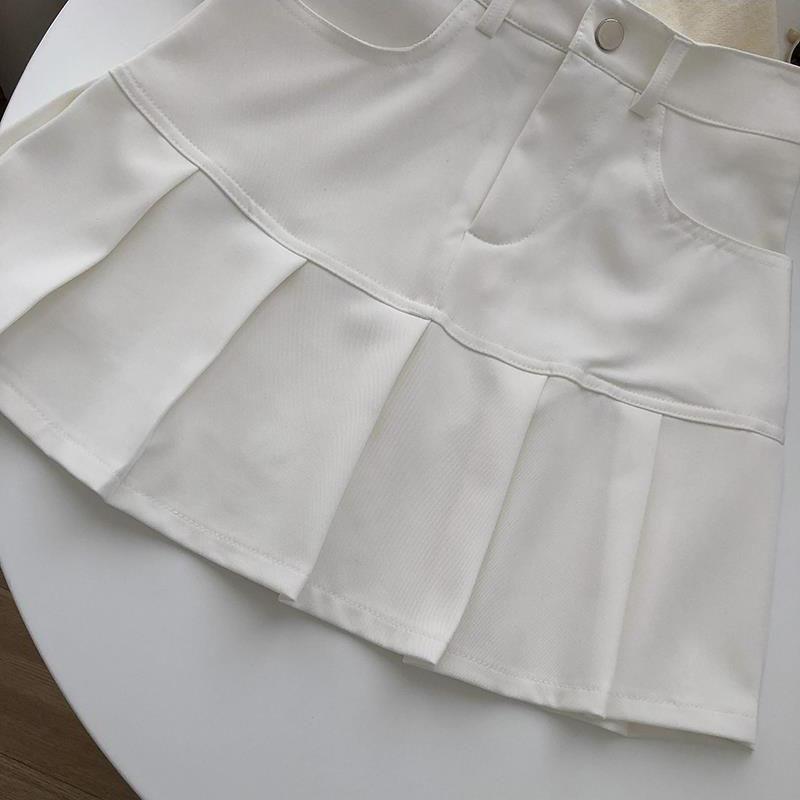 Fashion Pleated Skirt Women Y2k Harajuku White Pencil Skirt Uniforms Safety Pants Summer Solid Color Casual Mini Kawaii Skirt