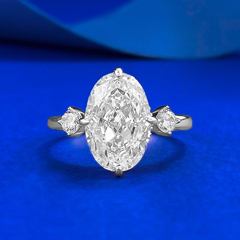 

Jewelry Gold Plated 8 * 12 Oval Ice Flower Cut High Carbon Diamond Ring No. 9