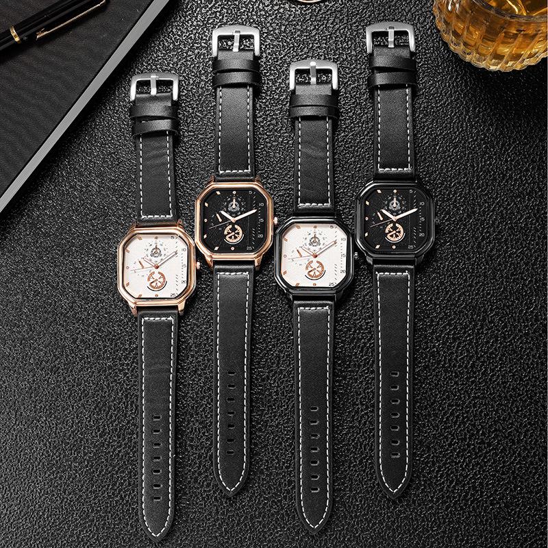 Men Quartz Square Dial Watches PU Leather Strap Sports Watch