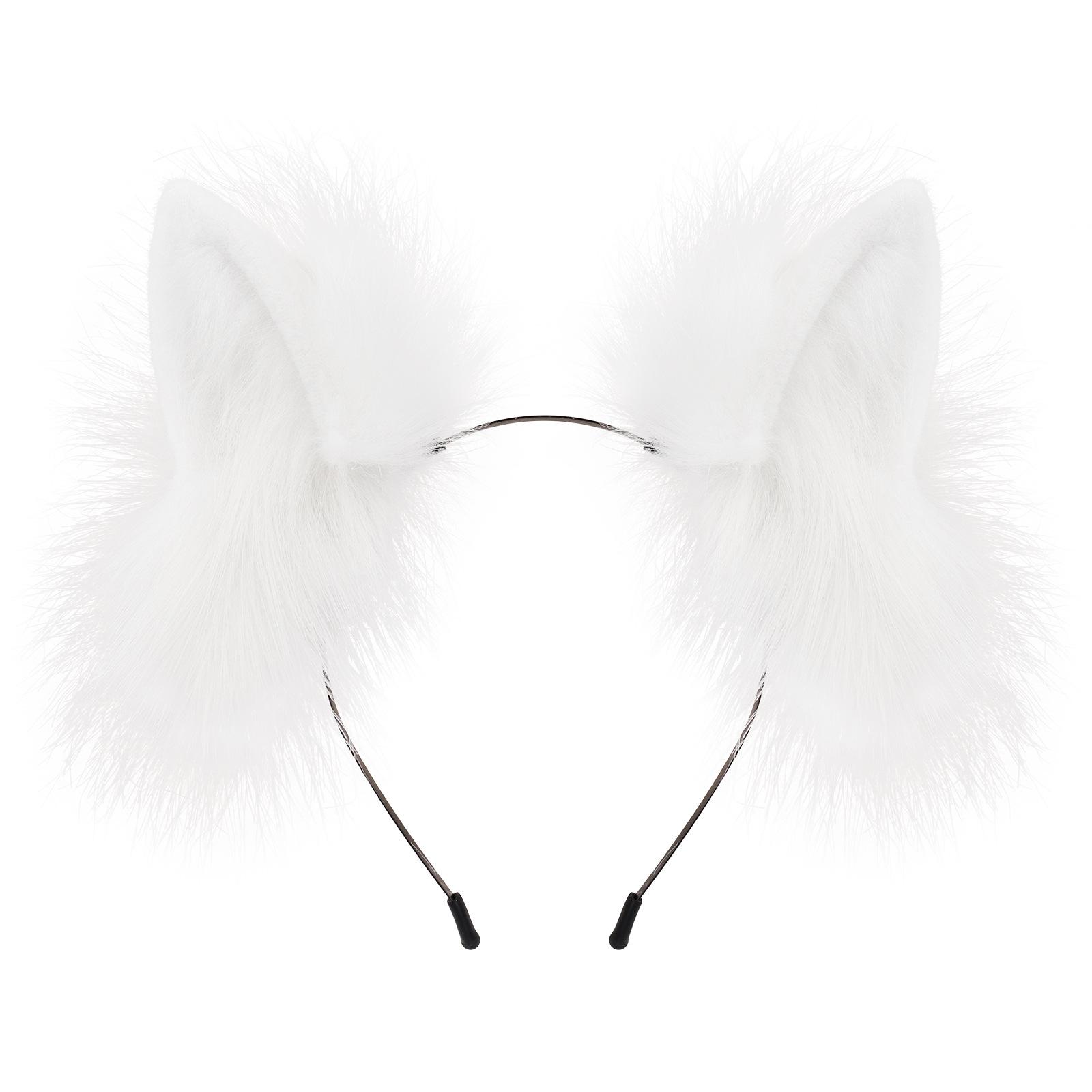 Bentiță urechi de pisică drăguțe urechi de vulpe urechi de animal simulate bentiță culoare solidă japoneză accesorii păr Lolita White white