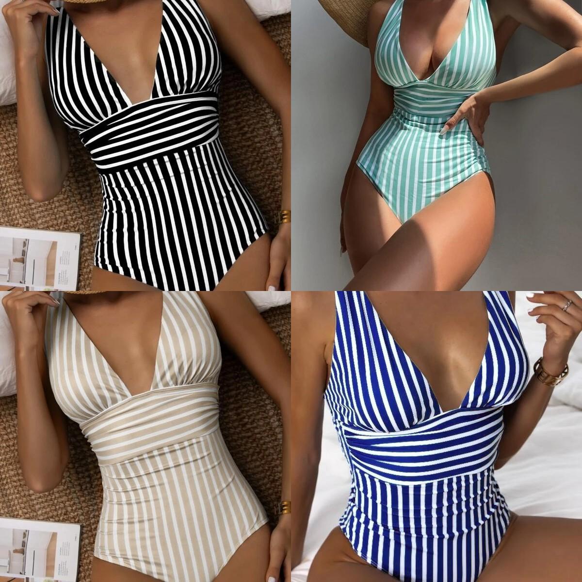 

Новый цельный купальникVCollar Open Back Swimsuit Sweet Stripes S чёрный