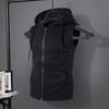 Men Summer Vest Jacket Hooded Drawstring Sleeveless Zipper Placket Vest Coat Solid Color Pockets Zipper Placket Waistcoat