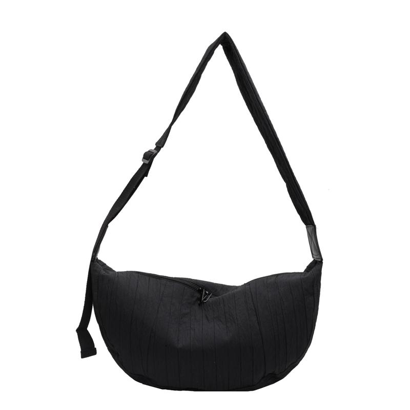 

Однотонная женская сумка-хобо, плиссированная сумка через плечо, легкая сумка через плечо чёрный