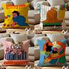 Flat Illustration Cushion Cover Anti-dustmite Pillowcase Invisible Zipper Silky Short Plush Sofa Cushion Cover