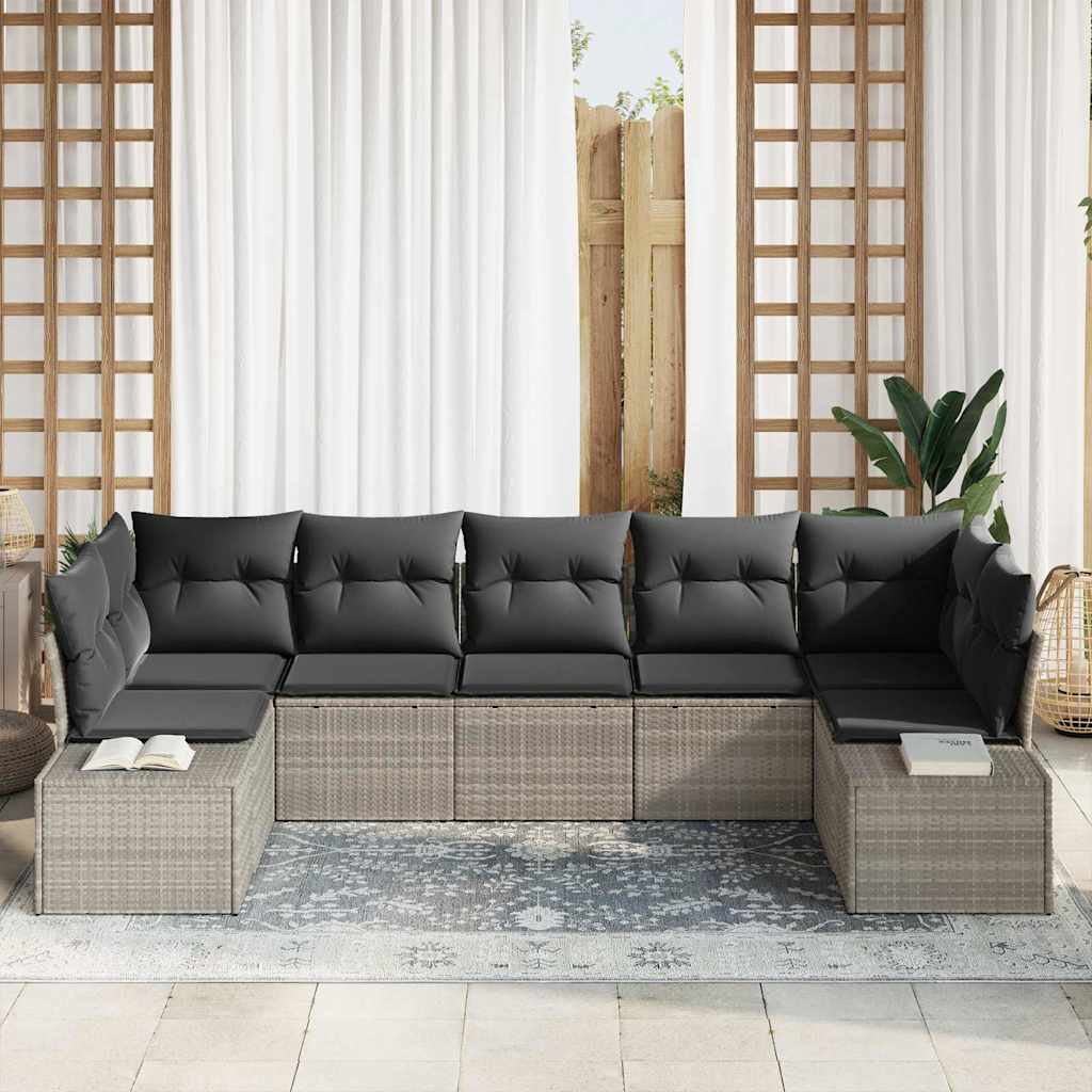 7 Piece Garden Sofa Set with Cushions Light Grey Poly Rattan