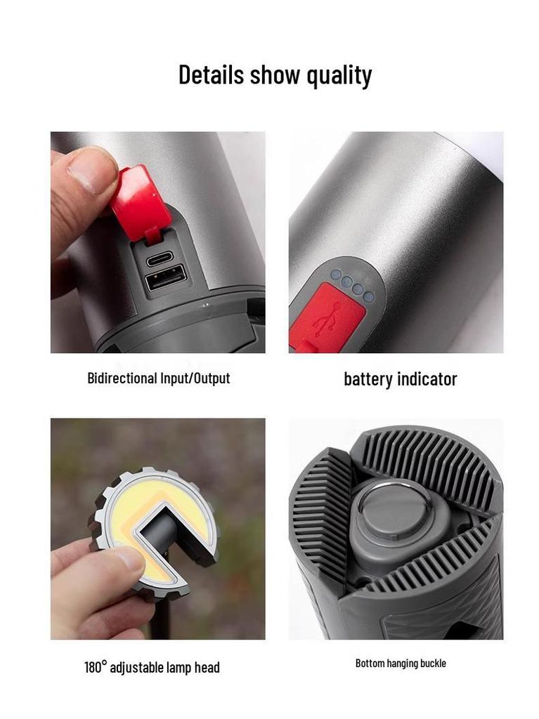 Portable Rechargeable Spotlight: Multifunctional, Dimmable, Retractable, with Remote and Four-Color Ambient Light.