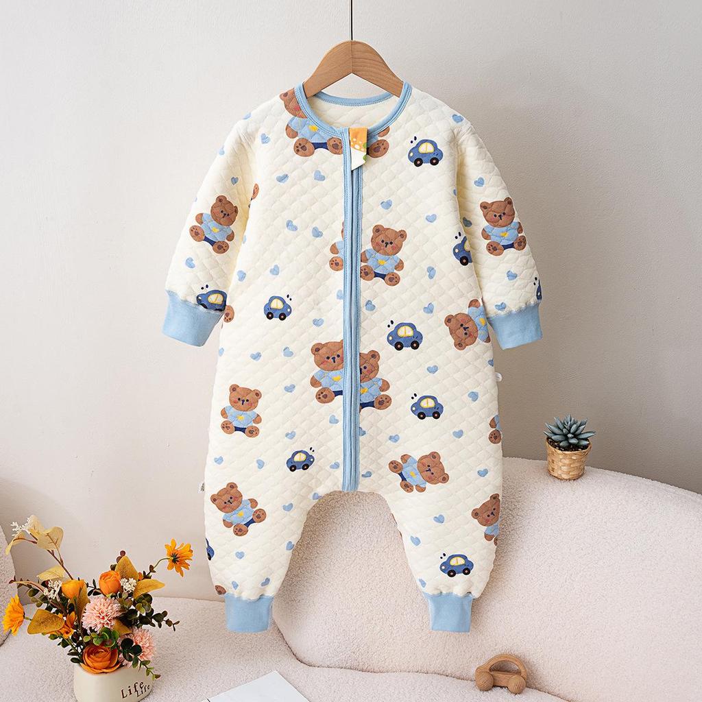 Three-Layer Quilted Children's Sleeping Bag: Anti-Kick Footed Blanket for Boys & Girls, One-Piece Pajamas for Autumn and Winter.