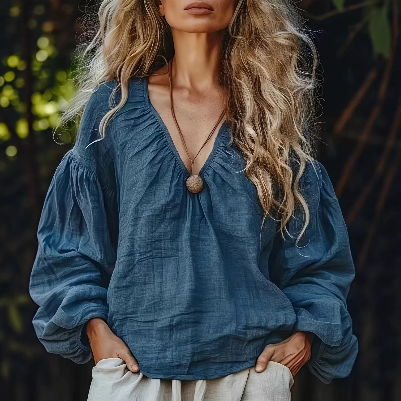 Women s Simi- Linen Basic Loose Long-sleeved Top XL