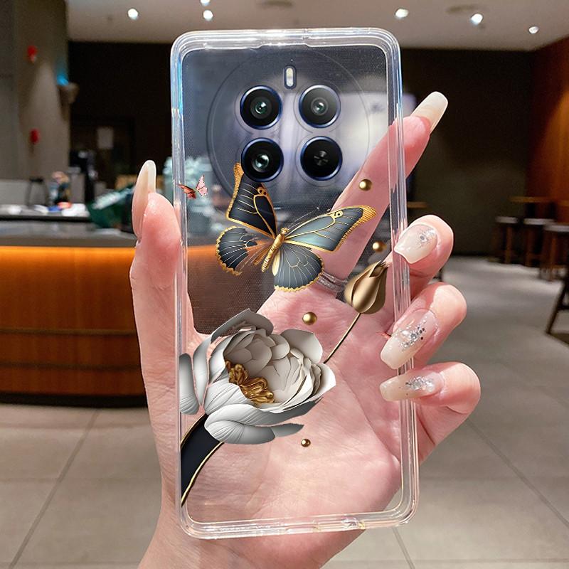 Case For Realme 12 Pro Plus 5G Pretty Flowers Butterfly Clear Soft Silicone TPU Cover For Realme12ProPlus 12 Pro Plus 5G Fundas