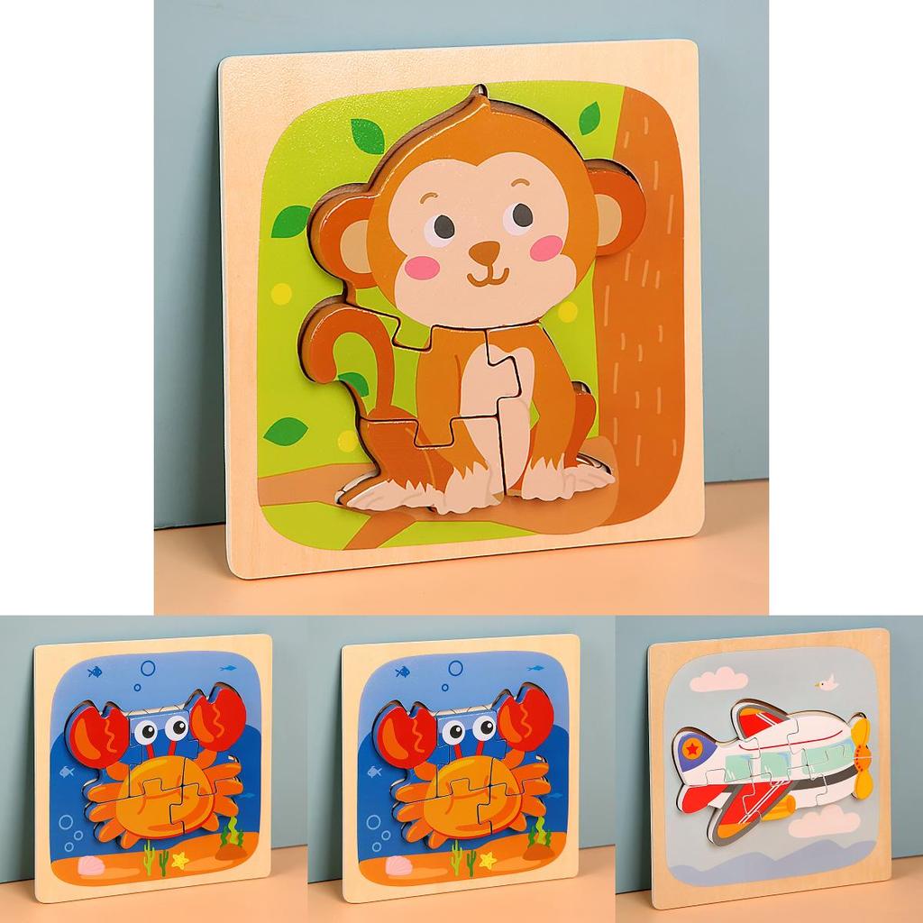 Wooden Toddler 3d Puzzle With Animal Matching And Interlocking Blocks For Early Education