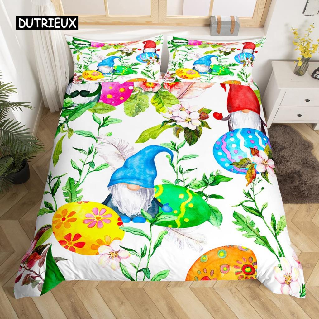 Kawaii Králičí Povlak na Peřinu Roztomilý Mazlíček Zvíře Povlak na Přikrývku Boho Květinový Velikonoční Vajíčka Ložní Set Šťastné Velikonoce Dárky pro Dívky Teenagery