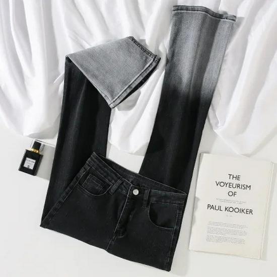 

Women s Gradient Black Micro-Flare High-Waisted Slimming Color Block Horseshoe Jeans Medium