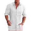 Men's Loose Large Size Solid Colour Shirt Linen Lapel Long-sleeved Casual Shirt Men's Tops