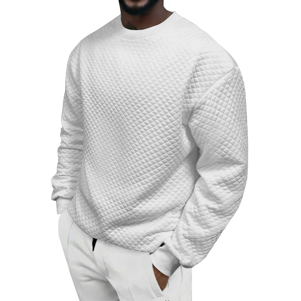 Men's Solid Color Small Square Round Neck Long Sleeve Top Men's Casual Fashion Top