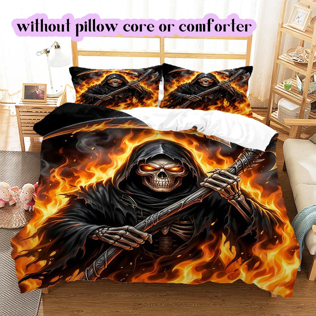 Fire and Death Pattern Bedding Quilt Set Quilt Cover Pillowcase Home Decoration Birthday Gift (1 * duvet cover + 2 * pillowcase, without core)