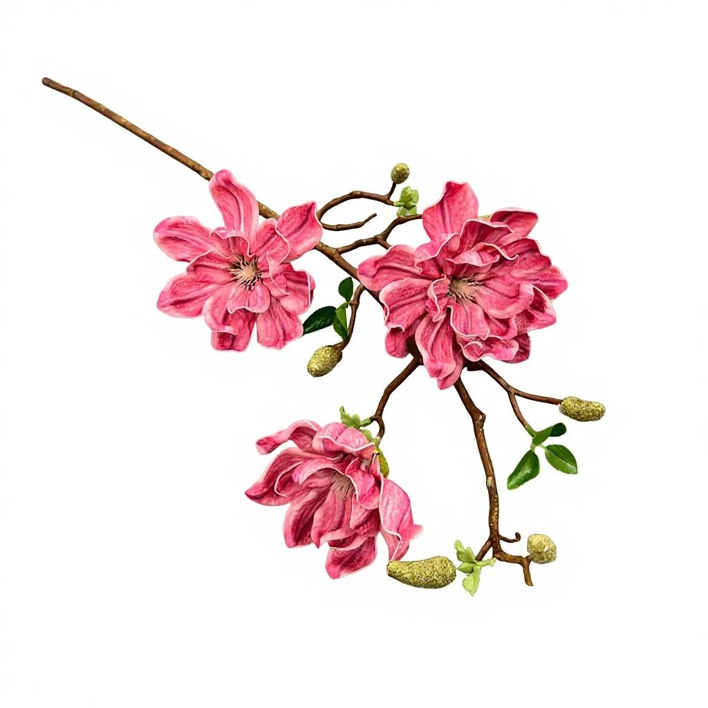 3pcs Artificial Magnolia Flower 3 Heads Large Magnolia Tree Branch for Wedding Home Decoration Outdoor Floral Arrangent