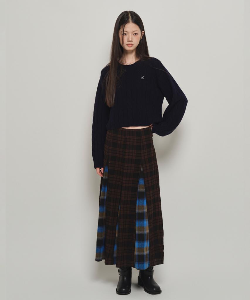 Hombadittingjeu Hbt Check Pattern Flare Skirt (Brown-Blue)