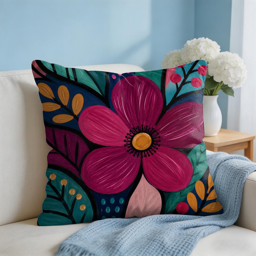 Cushion Cover Vibrant Flower Short Plush Soft DoubleSided Printing Pillow Case Cozy Sofa Bedroom Home Decor Gift