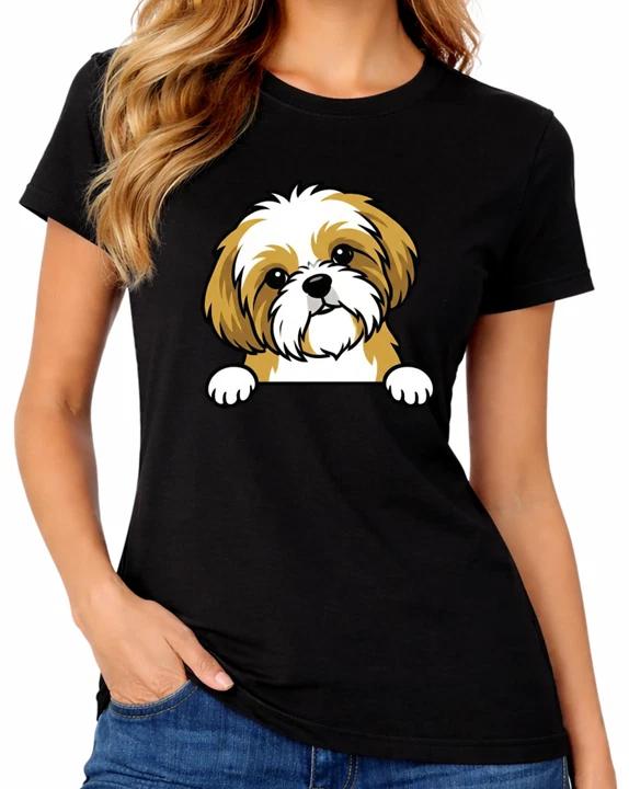 Shih Tzu Dog T-Shirt Cute Puppy Pet Lover Cartoon Womens Tee XL