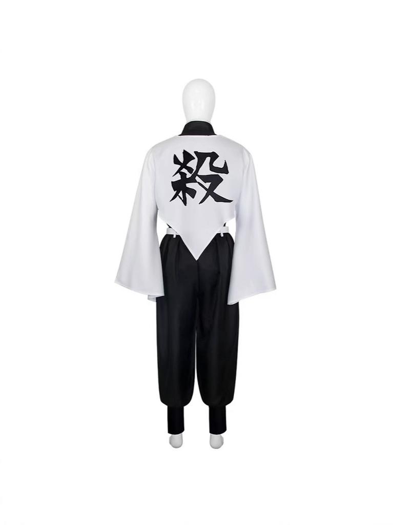Shinazugawa Sanemi Cosplay Kostüm Peruk Anime Şeytan Rüzgar Hashira Üniforma Çıkartmalar Katil Kimetsu No Yaiba Kılıç Ustası Köyü c