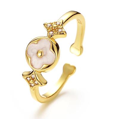 Simple Four-Leaf Clover Ring For Women Does Not Fade Cold Wind High Sense Light Luxury 18K Gold-Plated Open Ring