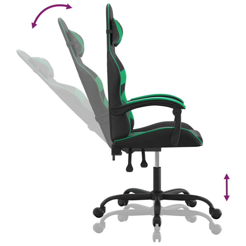 Gaming Chair Swivel Black and Green Faux Leather