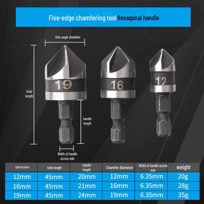 

Пятигранное сверло из нержавеющей стали с конической зенковкой 90° для снятия фаски