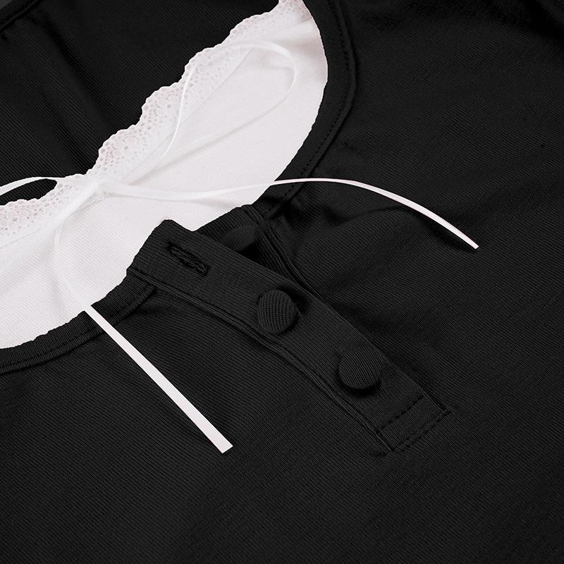 Korean Sweet Style Lace-Trim Two-Piece Long-Sleeve T-Shirt with Bowknot