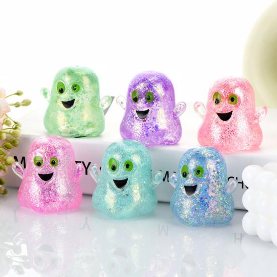 Stress Relief Gadget 1/5Pcs Mini Halloween Ghost Squeeze Toy Glitter Fidget Kneading Toys Ball Sensory Party Favors for Kids Adults Portable Anxiety